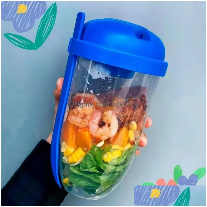 Bento Boxes Bottle Salad Container Bottle-Shaped Bowl For Lunch Carry To Go Box With Fork And Sauce Cup Kitchen Accessories Drop Deliv Dhktu