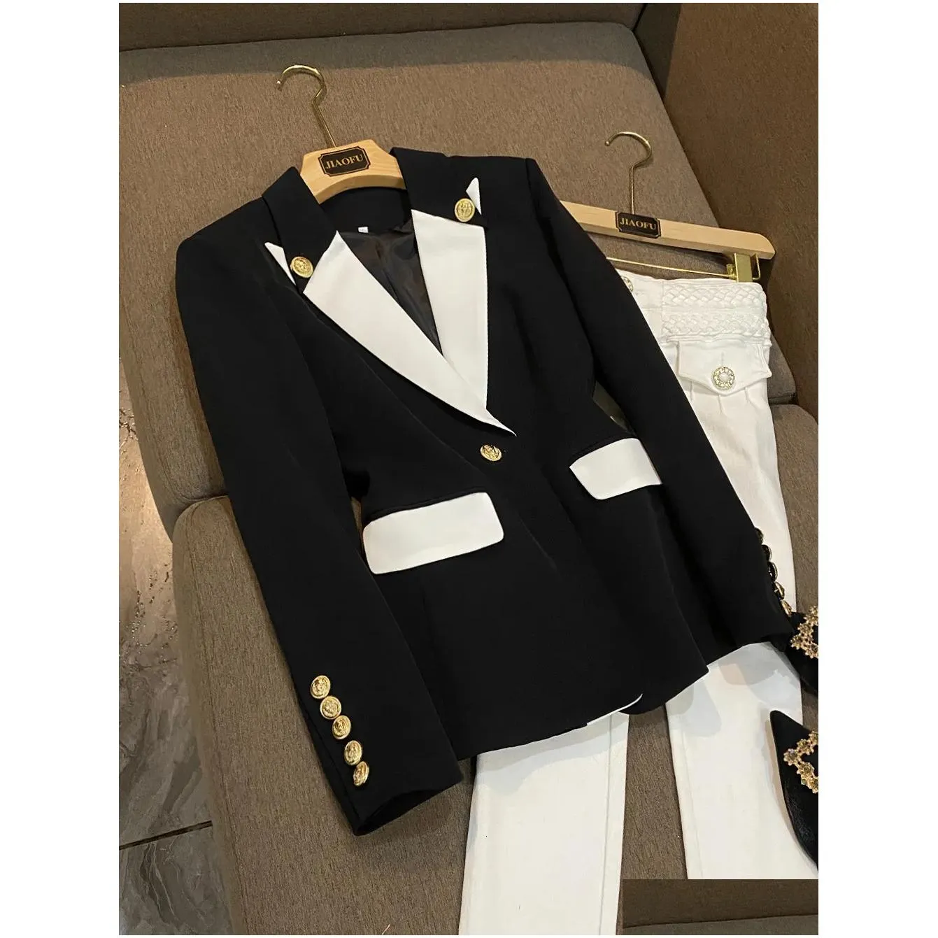 Women`S Suits & Blazers Womens June Lips Allmatch Dusty Pink Green Blue Nude Black Blazer Jacket Gold Buttons Double Breasted Drop De Dh1Fb