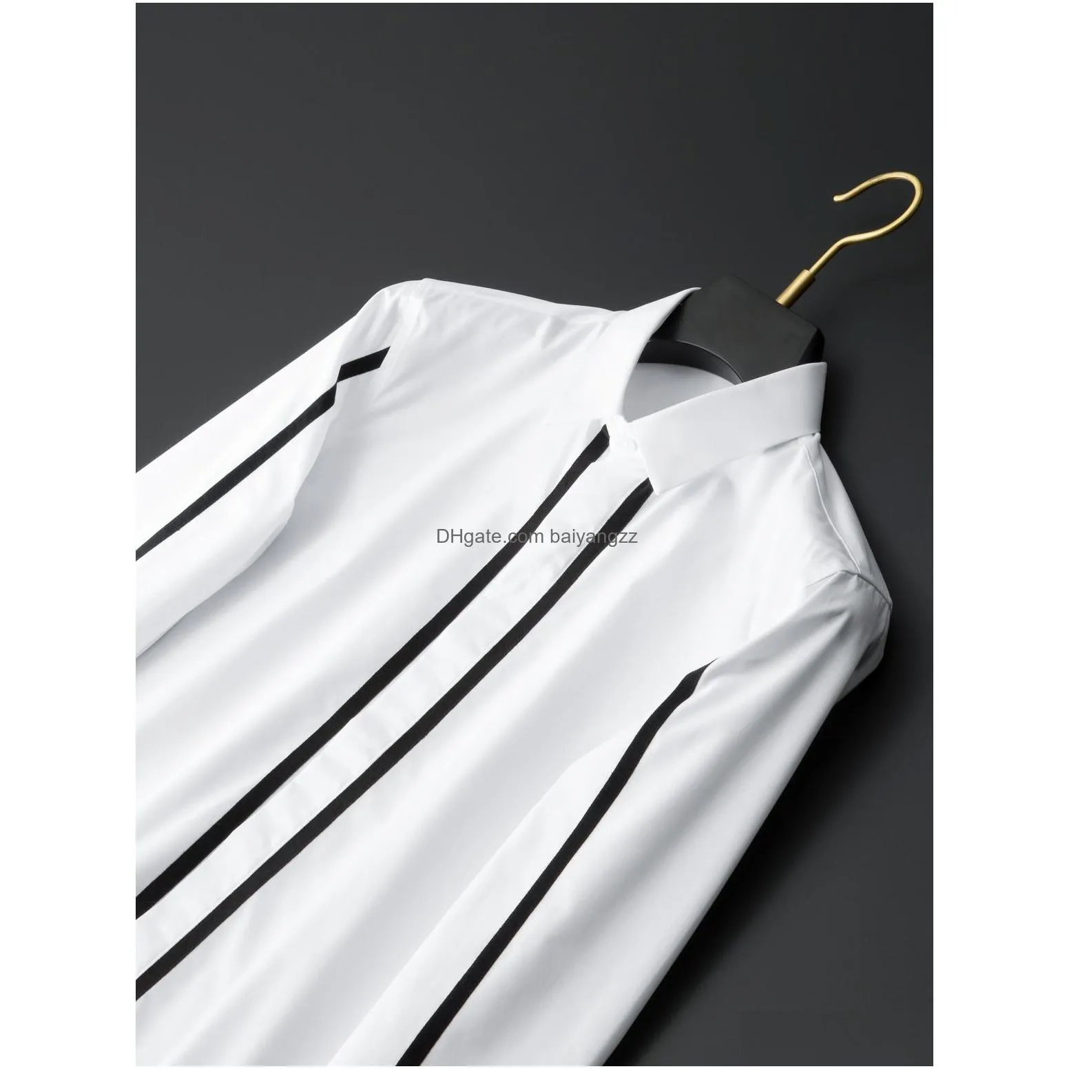 men geometric webbing stitching business casual shirt long sleeve formal dress shirts social party clothing