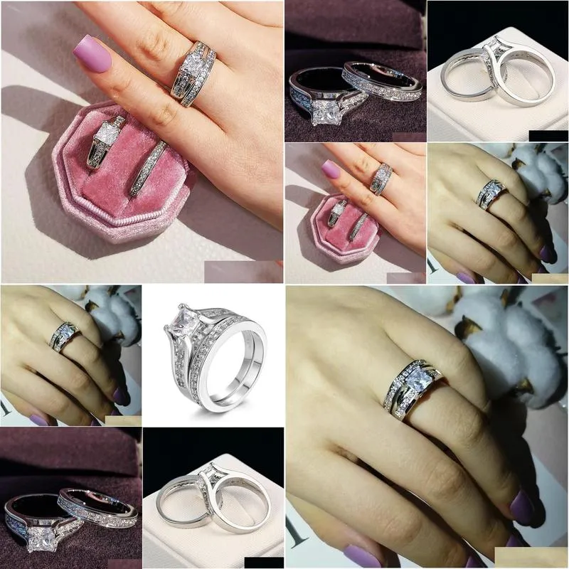 S925 Sterling silver bride Wedding Engagement Ring Sets For Women Bridal 2022 New Product Fashion Finger Wholesale Jewelry