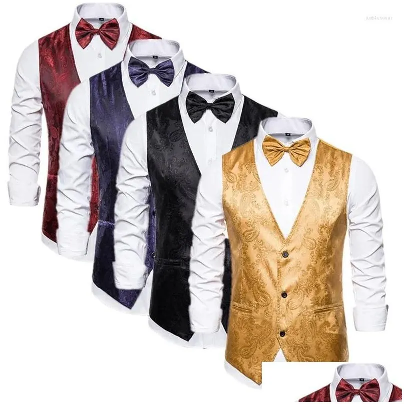 mens vests jacquard suit vest black / wine red wedding party dress waistcoat size xxl-s