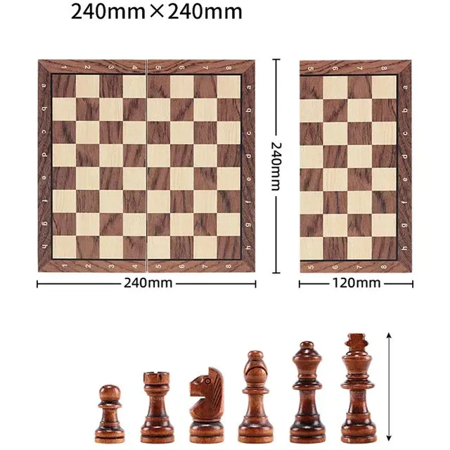 Chess Games Chess Set - Magnetic Foldable Portable Solid Wood Chess Board - Educational Games for Students and Kids - Christmas Gift