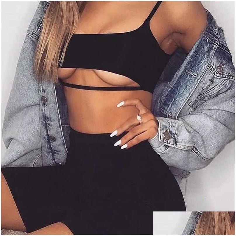 Two Piece Dress Boofeenaa Y Short Set Crop Tops And Biker Shorts Grey Black Bodycon Matching Sets Summer Clothes For Women C83-I71 Dr Dhyd1