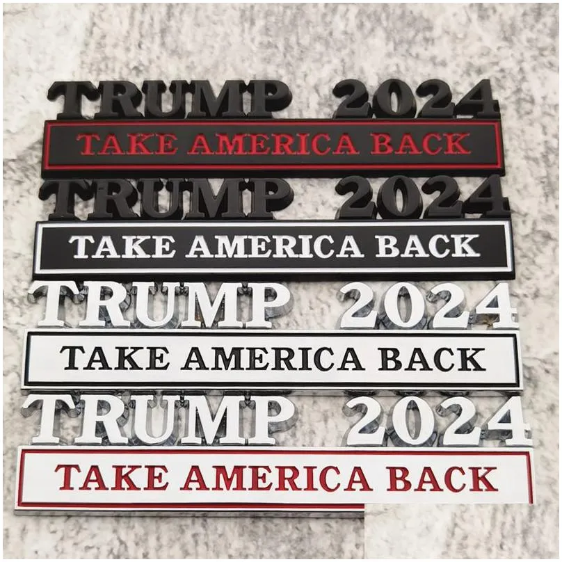 Trump 2024 Car Metal Sticker Decoration Party Favor US Presidential Election Trump Supporter Body Leaf Board Banner 12.8X3CM