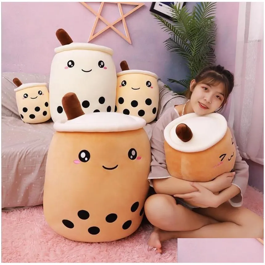 Cute Fruit Drink Stuffed Soft Pink Strawberry Milk Tea Cup Plush Boba Toy Foam Pillow Cushion Children`s And Valentine`s Day Gift