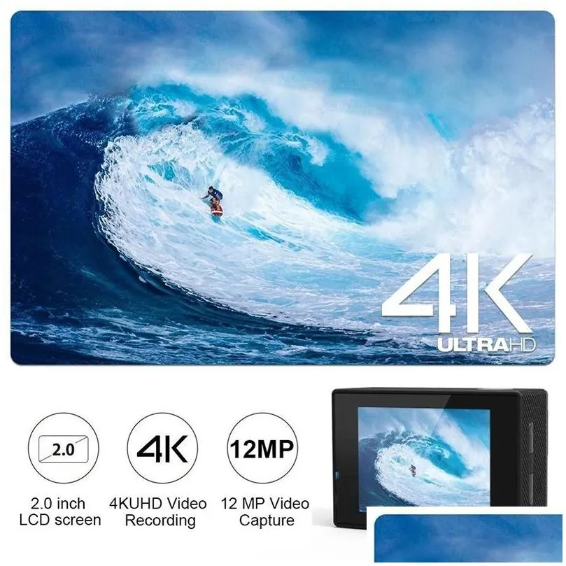Sports Action Video Cameras Ultra HD Action Camera 30fps/170D Waterproof Underwater Video Recording Camera 4K go Sports Pro Camera 2.0 Screen remote control