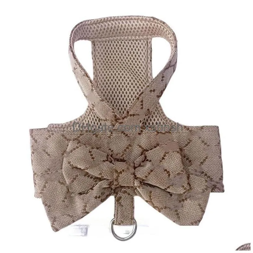 designer dog harness with bow knot no pull pet classic letter pattern harness with d-ring soft mesh dog dress escape proof princess puppy harness for small dogs cats