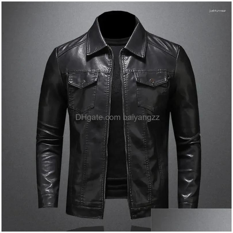 mens jackets motorcycle leather jacket large size pocket black zipper lapel slim fit male spring and autumn high quality pu coat