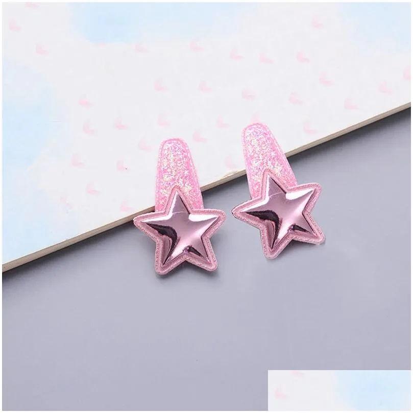 Old Cobbler ETS001# Hair Accessories Baby Clip Five-pointed Star Flash Powder Plastic Spraying Color Droplet Shape Candy Girl