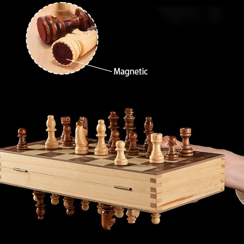 Chess Games Chess Set - Magnetic Foldable Portable Solid Wood Chess Board - Educational Games for Students and Kids - Christmas Gift