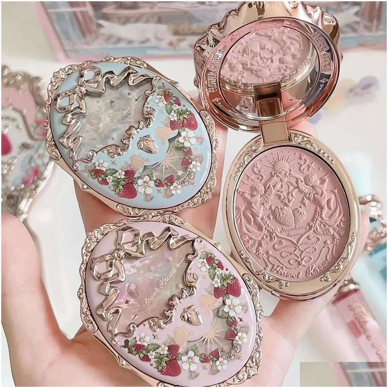 Blush Flower Knows Strawberry Rococo Blusher Embossed Blush Face Makeup Matte Shimmer Waterproof Natural Nude Brightening Cheek 231030