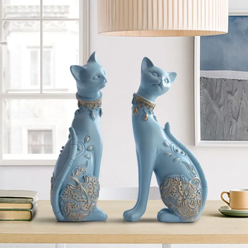 Decorative Objects Figurines Figurine Decorative Resin Cat statue for home decorations European Creative wedding Figurine home decor sculpture