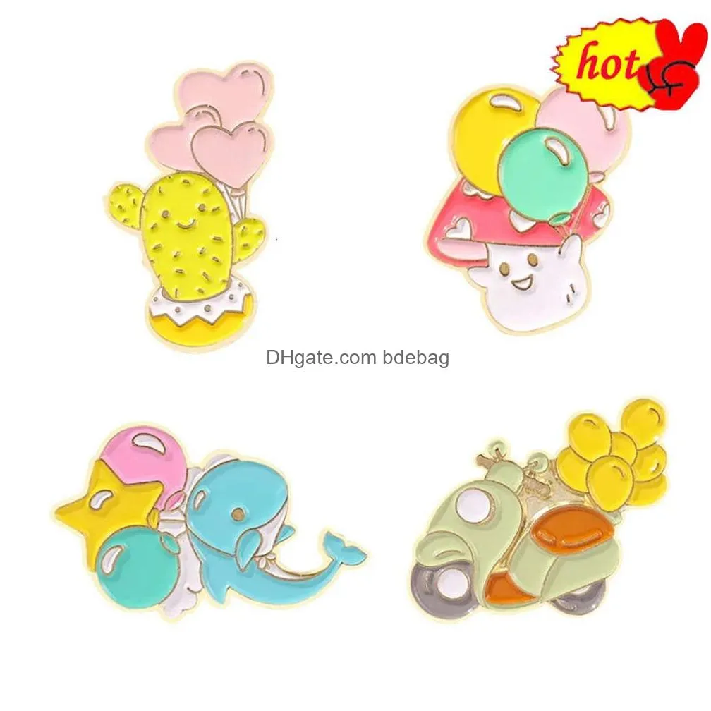  lapel pins raise balloon mushroom whale cactus motorcycle enamel brooches adventure sailboat warrior badges pin bags hat jewelry