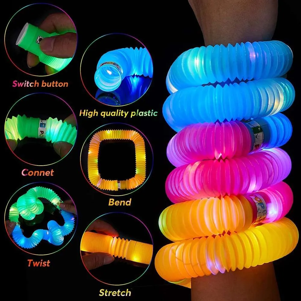 24 PCS LED  Fidget Tubes Light Up Sticks Glow in The Dark LED Tubes Party Supplies Birthday Party Favors Toys for Kids