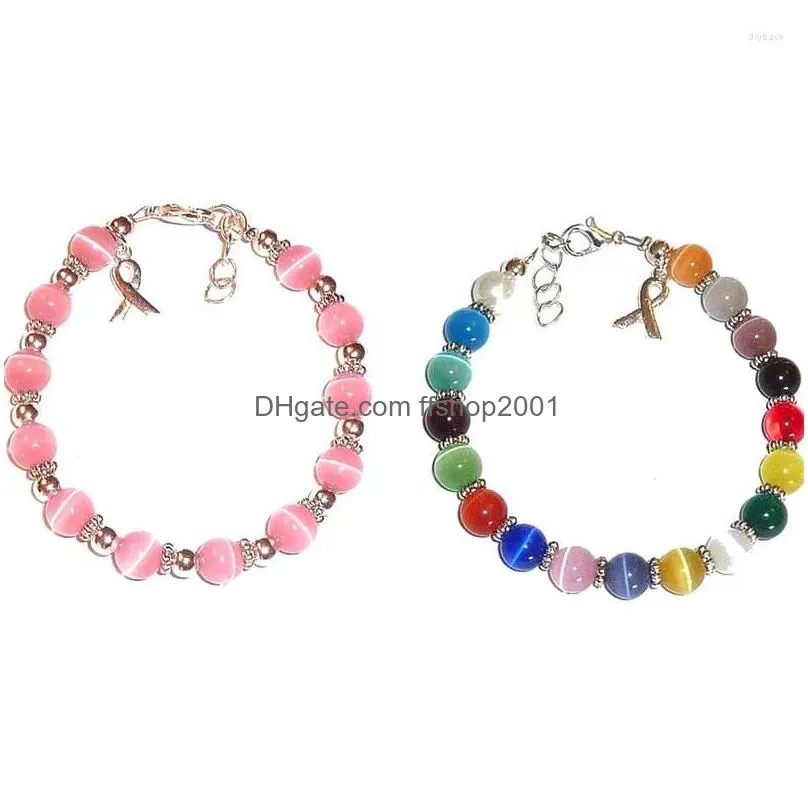 strand pink cancer beaded bracelets ribbon breast awareness bracelet for women october jewelry -