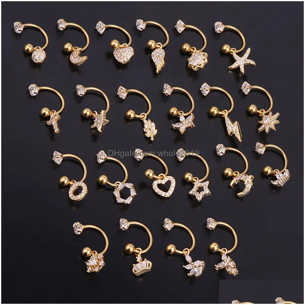 Stud 2Pcs Stainless Steel Minimal Crystal Cz Star Ear Studs Earring Women Hoop Helix Tragus Cartilage Conch Daith Piercing Jewelry Dr Dho5U