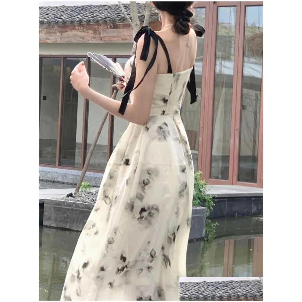 midi dress summer women new elegant spaghetti strap vintage print dresses prom evening party fashion robe female clothing