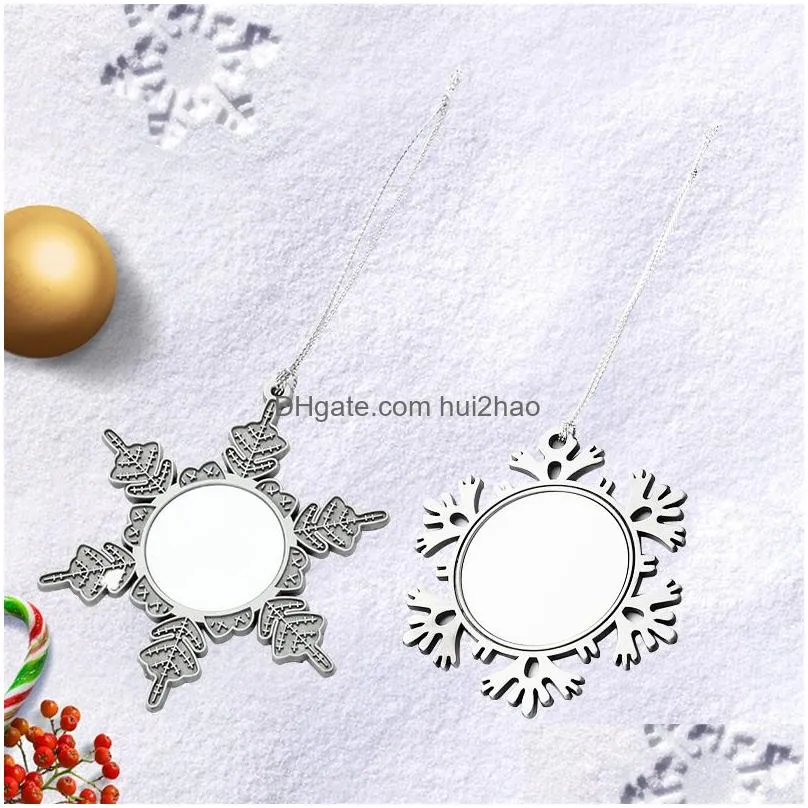wholesale sublimation blank snowflake ornament metal christmas pendant unfinished hanging decorations heat press dectors blanks with chain for party diy craft
