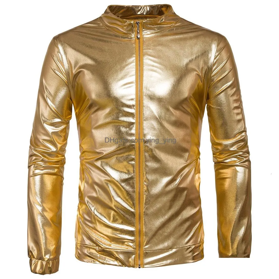 red metallic glitter bomber jackets men women zipper front shiny baseball jacket coat men stage dance prom halloween costume 2xl