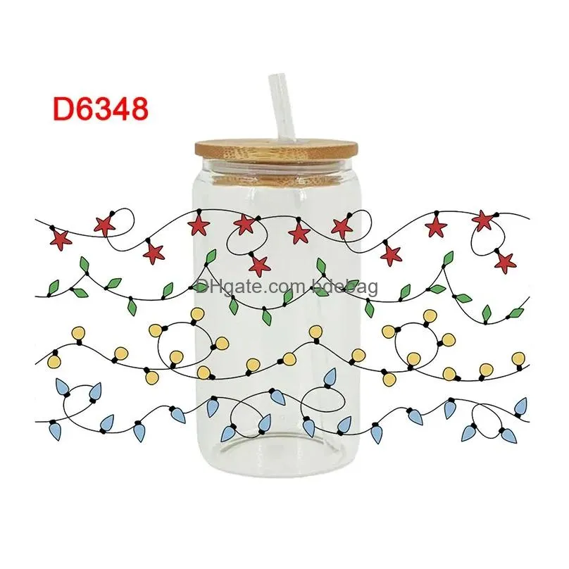 window stickers 3d uv dtf transfer sticker christmas themed for the 16oz libbey glasses wraps cup can diy waterproof easy d6348
