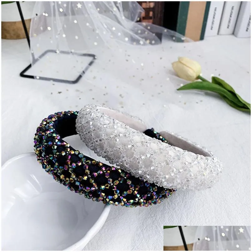 Colorful Crystal Headband for Woman Luxury Hand Made Beaded Sponge Hair Band Bridal Wedding Party headbands