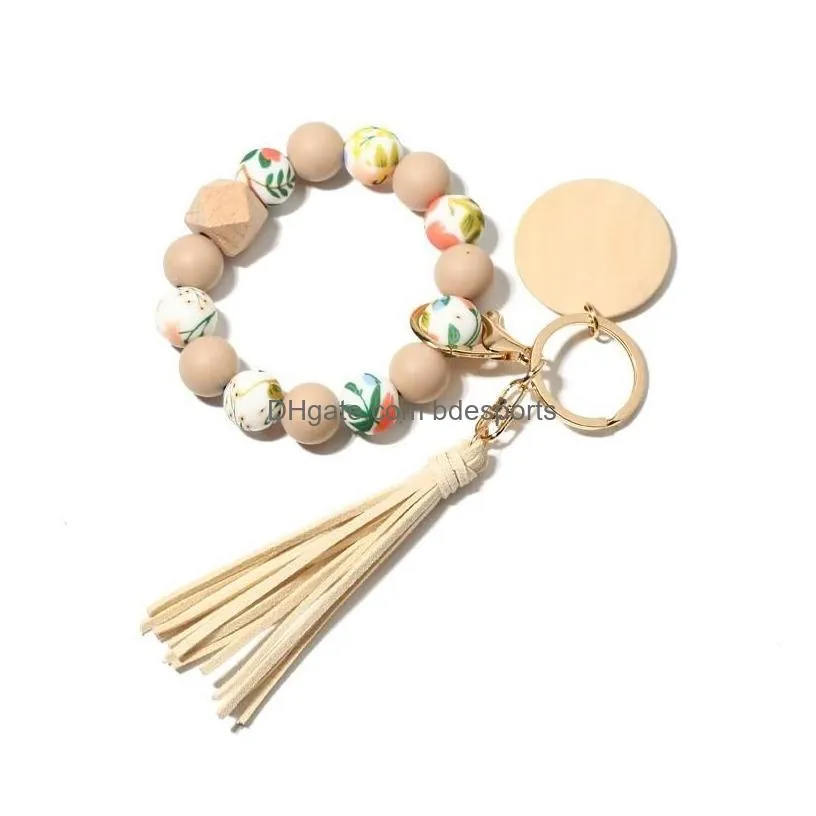Pendants Sile Bead Bracelet Wrist Keychain With Tassel Diy Gift Drop Delivery Home Garden Arts Crafts Dhhiw