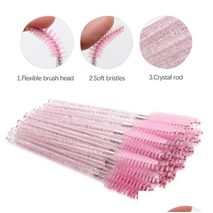 Makeup Brushes 300Pcs Shiny Pink Disposable Micro Eyelash Crystal Mascara Wands Applicator Eyebrow Comb Tool Kit Drop Delivery Otuun