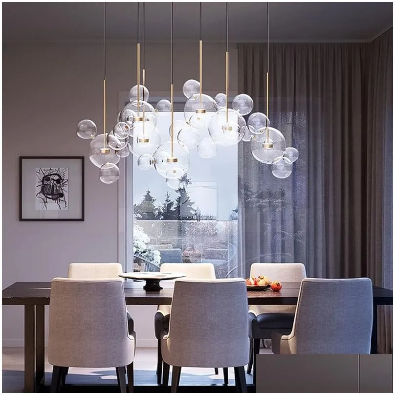 Ceiling Lights Modern Luxury Glass Ball Chandeliers Living Room Home Black Pendant Fixtures Dining Table Restaurant Decor Hanging Lamp Otxmc