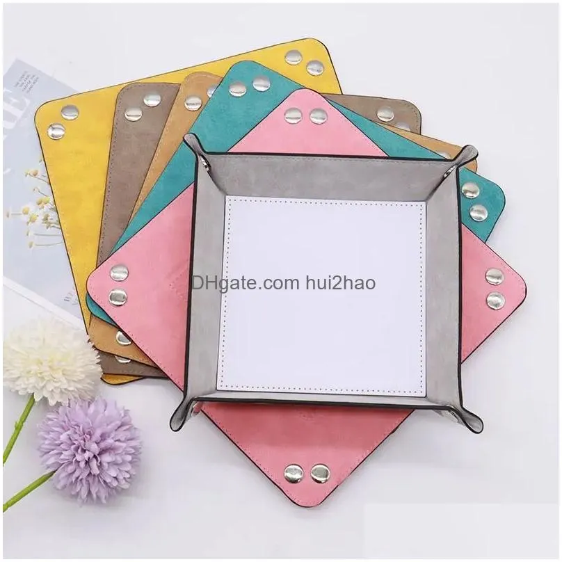 wholesale sublimation blank valet snap tray dice rolling tray pu leather folding square jewelry holder blanks
