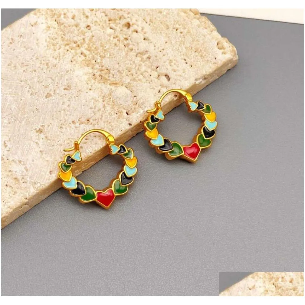 Stud 2024 Earrings European And American Retro Color Enamel Heart-Shaped Ear Clip Womens Earring Drop Delivery Jewelry Otm9G