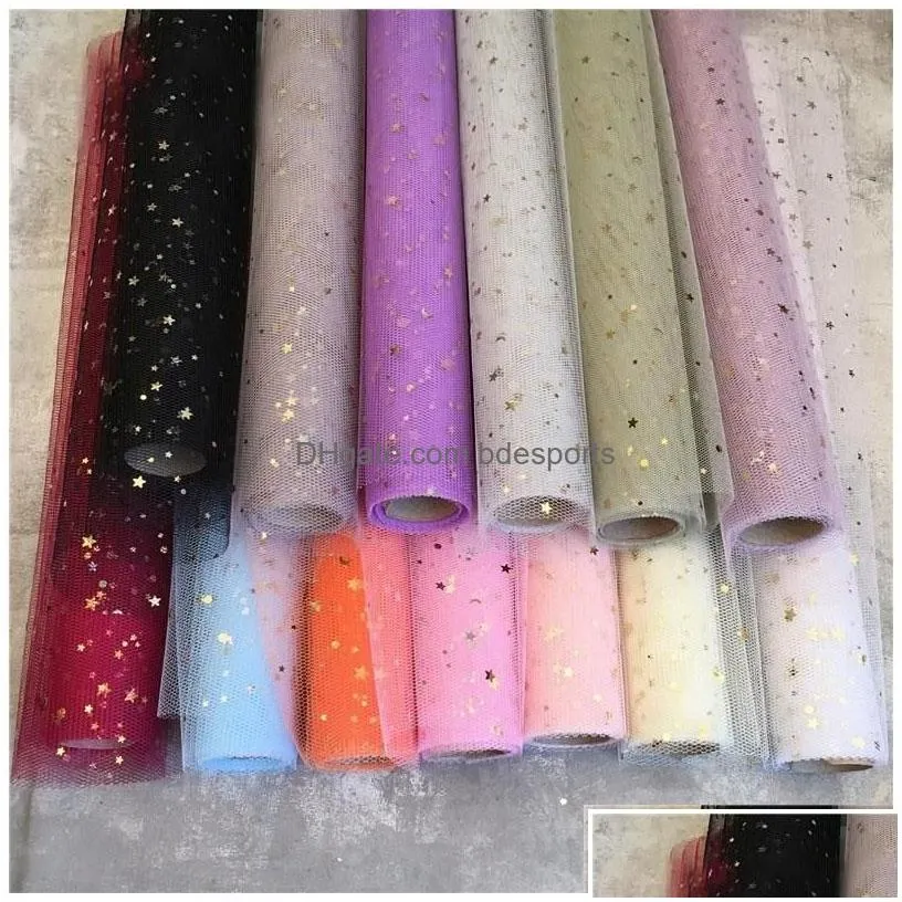 Party Decoration 50Cmx5Y Love Star Glitter Tle Roll Spool Craft Wedding Bouquet Wrap Organza Sheer Gauze Table Runner Drop Delivery Dhcbk