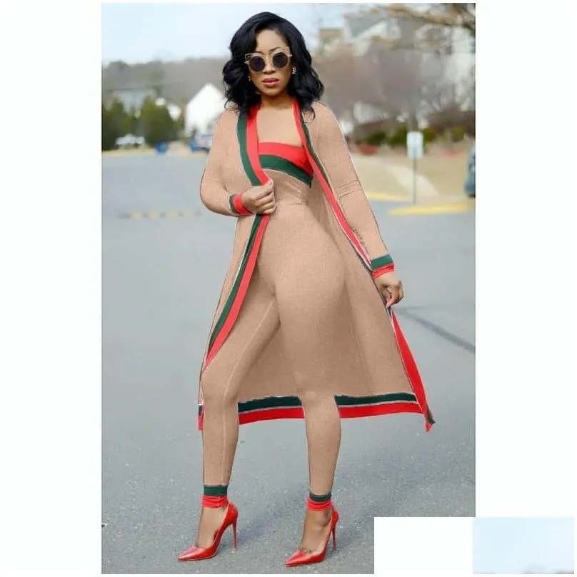 Casual Dresses Designer Striped 3 Pieces Sets Womens Outfits Long Cloak Strapless Overalls Bodysuit Women Clothing Costumes P74