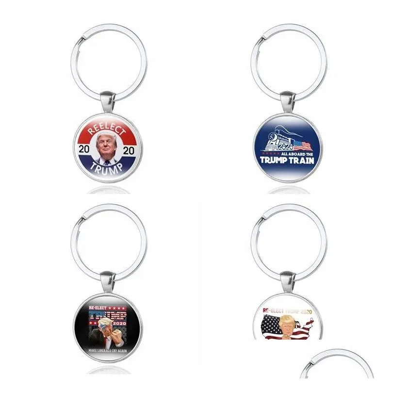 Trump 2020 Keychain Time Gem Flag Key Chain Metal REELECT Trump Pendant Key Ring Gift Key Holder Jewelry