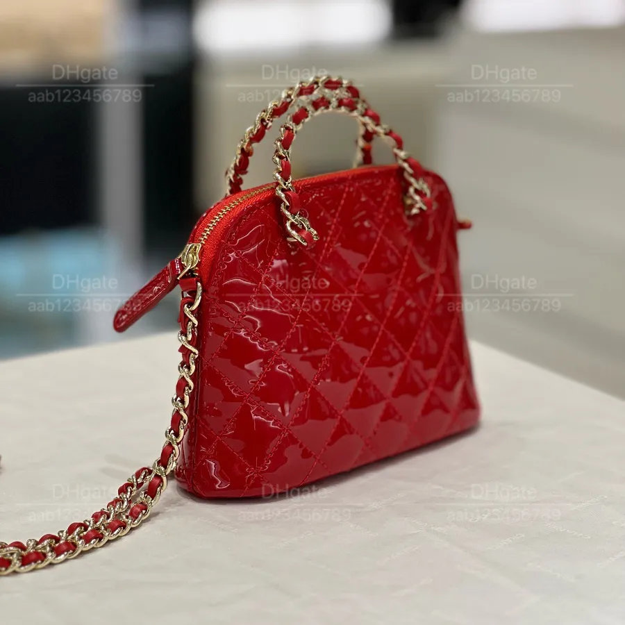 12A top Mirror quality luxury bags Classic Designer Bag ladies` handbag black Chain bag Shoulder bag satchel bag summer patent leather seashell Exquisite Compact Ba