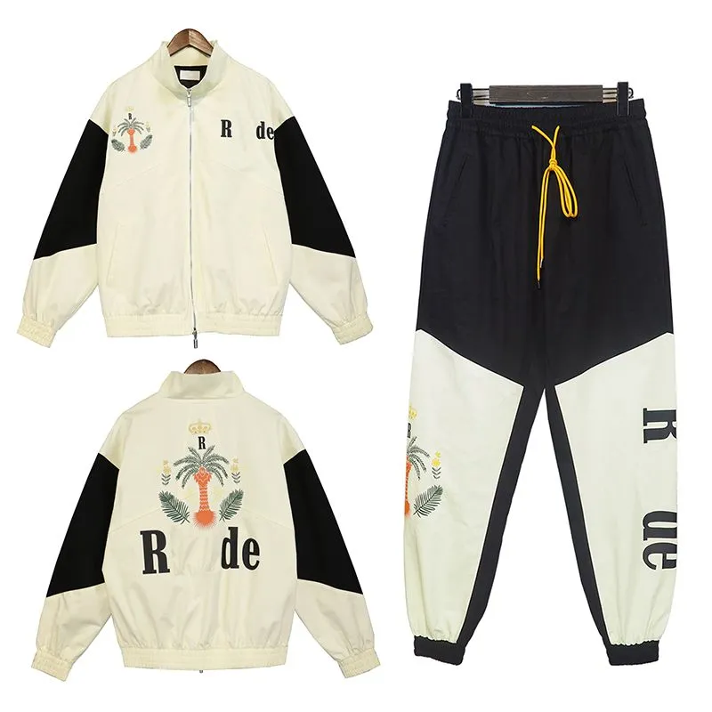 Men`s Tracksuits Rhude mens tracksuits y2k sports suit designer jacket pants suit stitching color pair women`s street casual fashion suit