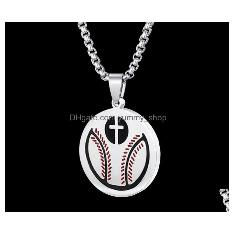 pendant necklaces round cross charms baseball bat necklace gold silver black color stainless steel baseball
