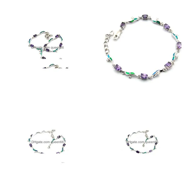 Bracelet & Necklace Bluer Opal Amethyst Stone Jewelry Drop Delivery Sets Dhdvq