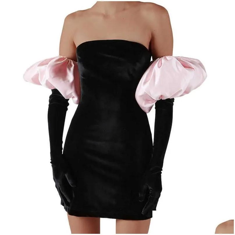 ins style 2023 winter new women`s fashion bubble sleeve breast wrap slim wrap hip dress