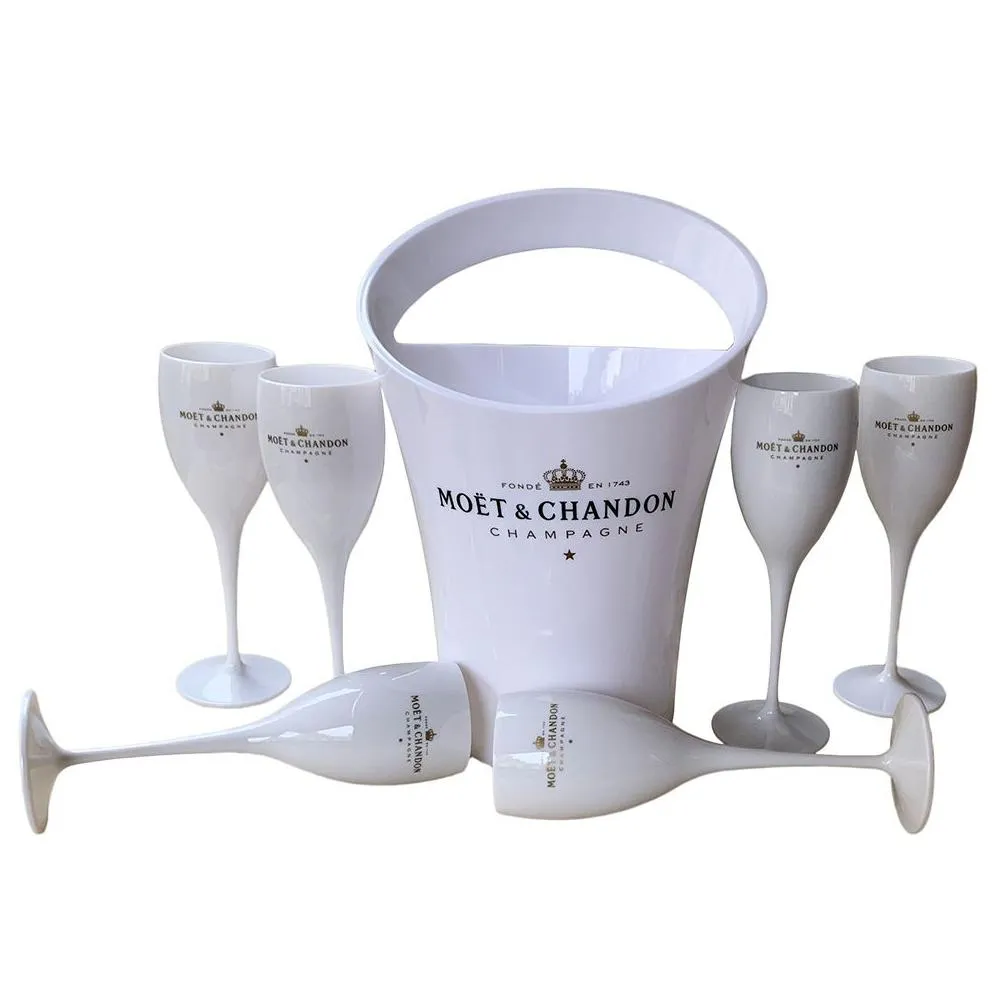 6 Cups 1 Bucket Ice Buckets and Coolers Wine Glass 3000ml Acrylic Goblets Champagne Glasses Wedding Bar Party Wine Bottle Cooler