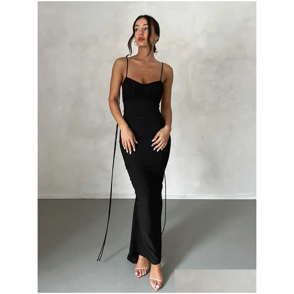 night club party long dresses for women 2023 summer fashion gown butt ruched bodycon backless lace up maxi dress