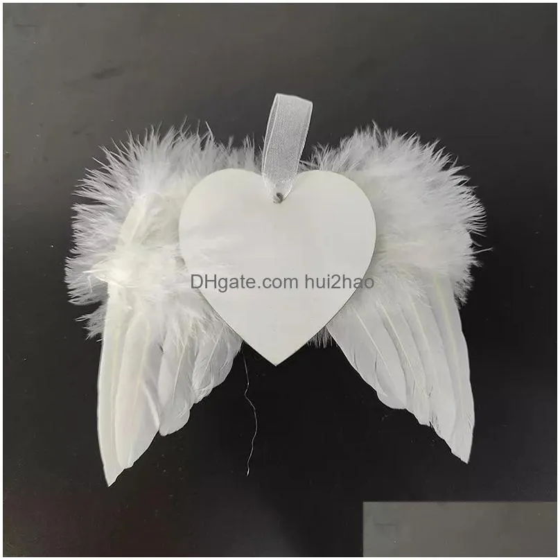 wholesale sublimation blanks angel feather wings decor ornament round and heart shape aluminum hanging charms