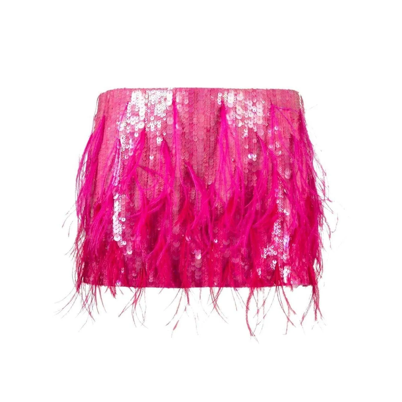 2023 summer new women`s short skirt shiny pink artificial feather spliced sequin half skirt