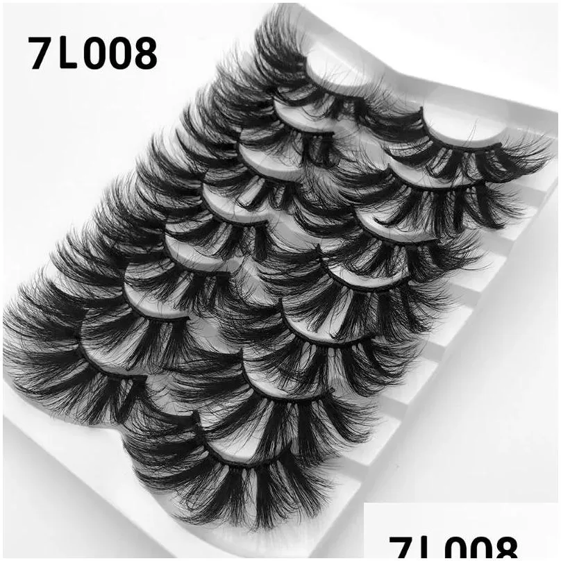 False Eyelashes 25Mm Faux Mink Lashes 7 Pairs Bk Fluffy Dramatic Long Thick Volume Fake Eye Wholesale Pack Drop Delivery Otmlw