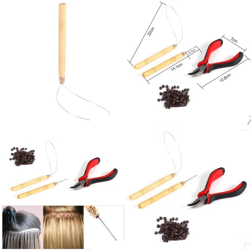 Other Hair Extensions 100Pcs Sile Micro Links/Beads 1Pcs Pling Needle Ring Holes Plier Tool Set Makeup Kits Drop Delivery Products Otjlt