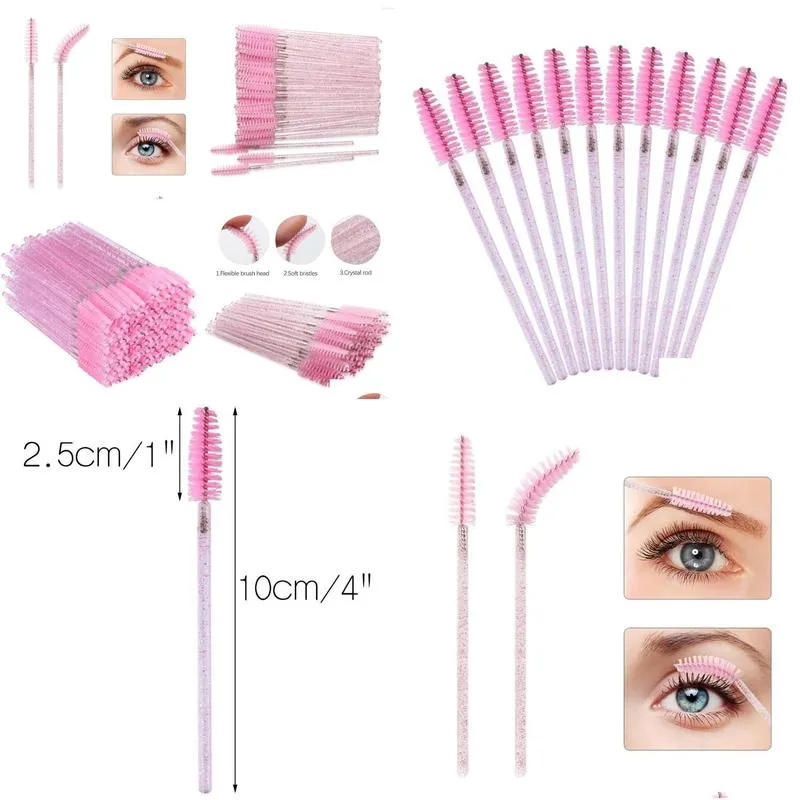 Makeup Brushes 300Pcs Shiny Pink Disposable Micro Eyelash Crystal Mascara Wands Applicator Eyebrow Comb Tool Kit Drop Delivery Otuun