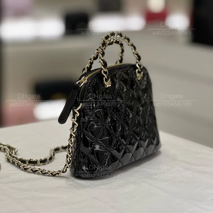 12A top Mirror quality luxury bags Classic Designer Bag ladies` handbag black Chain bag Shoulder bag satchel bag summer patent leather seashell Exquisite Compact Ba