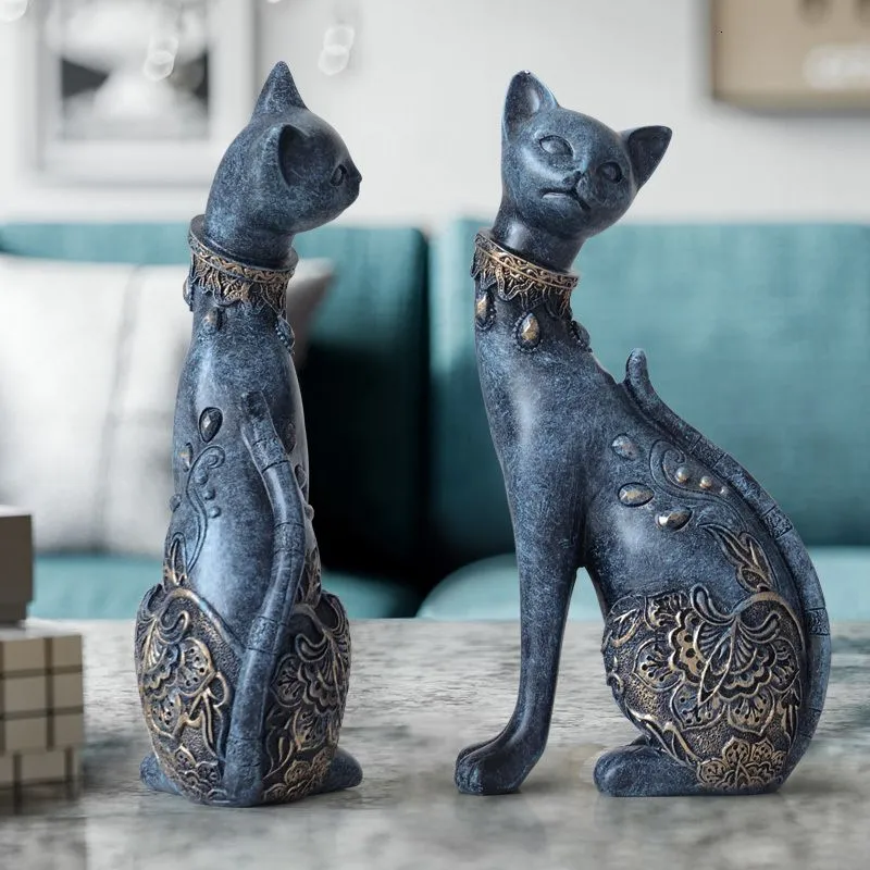 Decorative Objects Figurines Figurine Decorative Resin Cat statue for home decorations European Creative wedding Figurine home decor sculpture