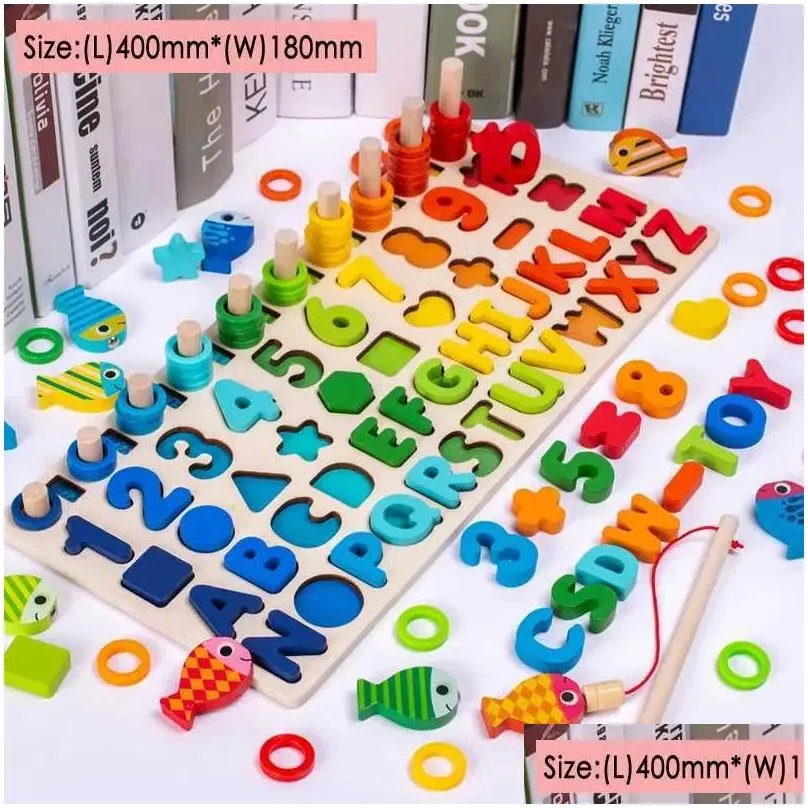 3D Puzzles Wooden Number Puzzle Sorting Montessori Toys For Toddlers Shape Sorter Counting Fishing Game Educational Math Stacking Dro Otzfv