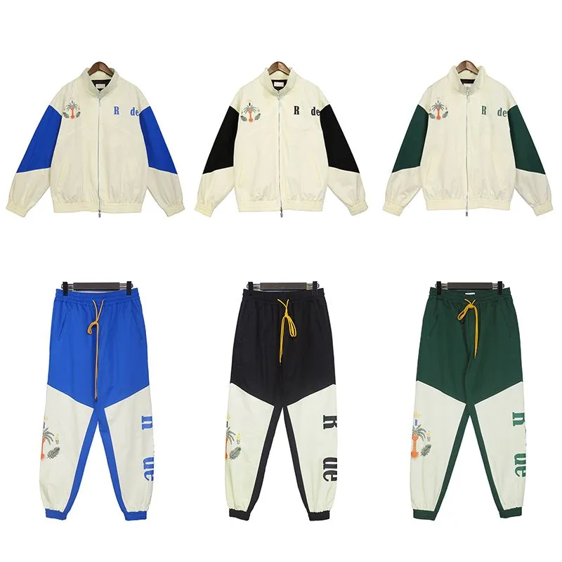 Men`s Tracksuits Rhude mens tracksuits y2k sports suit designer jacket pants suit stitching color pair women`s street casual fashion suit