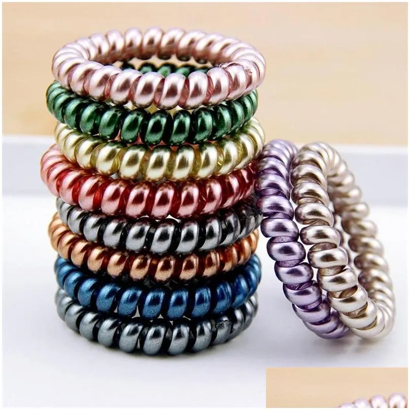 New Women Scrunchy Girl Hair Coil Rubber Hair Bands Ties Rope Ring Ponytail Holders Telephone Wire Cord Gum Hair Tie Bracelet